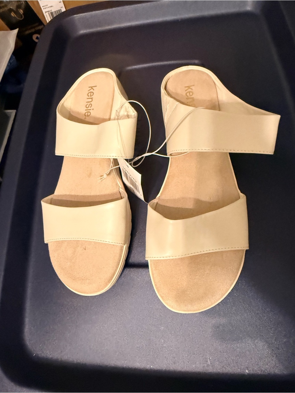 Kensie Two-Strap Cream Slide Sandals